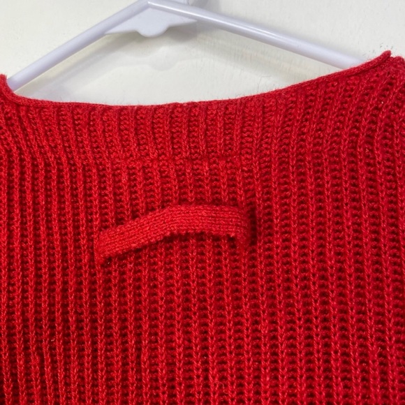 Vintage 70s Ribbed Knit Fitted Sweater 3/4 Sleeves Cherry Red Pocket M - Picture 8 of 12